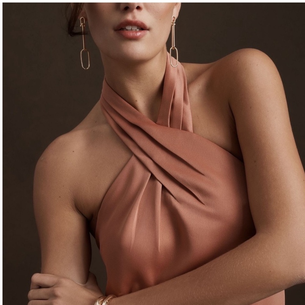 NWT/ Anthropologie BHLDN Ruby Twist Halter Satin Gown